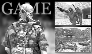 인터넷상의 군(軍) 콘텐츠붐을 타고 군인과 전투를 소재로 한 게임들이 인기를 끌고있다. 왼쪽부터 시계방향으로 3차원 그래픽 온라인게임 아웃 포스트, 슈팅게임 카운터 스트라이크, EA의 메달 오브 어너.