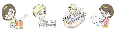 실내습도 최소 40% 유지, 세수땐 보습 비누 사용, 목욕물은 미지근하게, 피부 당길땐 스팀타월 사용