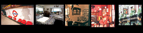 (왼쪽부터)베이커스트리트 지하철역 구내모습, 홈스 하숙집, 홈스의 방, 박물관2층에 마련된 응접실, 홈스를 테마로 한 퍼브