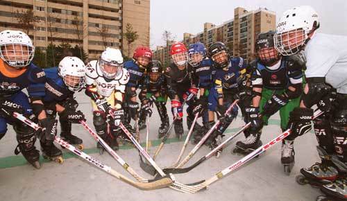 2003 KHL 세미프로인라인하키리그가 4월 6일 인천동막시립롤러경기장에서 열린다. 사진은 인라인 하키 동호회원들. 동아일보 자료사진