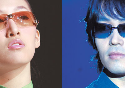 세계 안경 컬렉션 '꼴레조니 오끼알리 2003'에서 모델들이 렌즈 아래로 갈수록 색상이 옅어지는 최신 선글라스를 선보이고 있다. 신석교기자 tjrry@donga.com