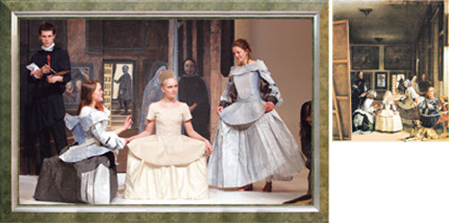 한때 골동품 수집가였던 디자이너 러셀 세이지는 고풍스러운 패브릭과 디테일을 활용하는 것으로 유명하다. 2003, 2004년 추동 런던 컬렉션에 선보인 신작에서는 17세기 스페인 화가 벨라스케스가 그린 회화 '시녀들'(오른쪽이 원화) 을 재현해냈다