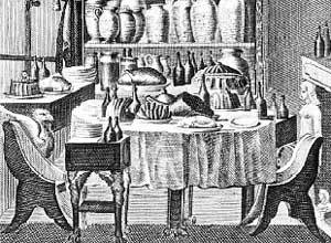 ‘부엌의 철학’ 저자인 프란체스카 리고티는 철학과 요리라는 이질적 영역이 갖는 욕망과 과정의 유사성에 주목한다. 19세기 프랑스에서 발간된 ‘미식가들의 연감’에 실린 삽화 ‘미식가의 서재’.사진제공 향연