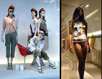 생산업체가 자체 상표로 자체 매장에서 직접 판매하는 'SPA형'브랜드가 세계적으로 인기를 끌고 있다. 유행의 흐름을 발빠르게 반영할 수 있는 것이 큰 장점. 패션 브랜드 '지라'의 런던 매장(왼쪽)과 'H&M'의 뉴욕 매장.