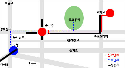 15일 집회장소 및 교통통제 예상 지역