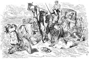 귀스타브 도레의 '돈키호테와 비스카야인의 싸움'(1869). 돈키호테가 비스카야인과 결투하며 서로 칼을 내려치는 결정적 순간, 이야기는 중지되고 '여담'이 끼어든다. 여담은 이렇게 이야기 중간에 끼어들며 '의도된' 일탈을 만들어낸다. -사진제공 새물결