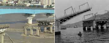 내년 철거될 예정인 부산 ‘구포다리’(왼쪽)와 보강공사를 거쳐 보존될 ‘영도다리’(1960년대 모습). -부산=최재호기자- 동아일보 자료사진