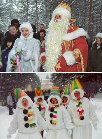 러시아 북부 벨리키 우스튜그의 제드 마로스 마을에 사는 러시아 공인 제드 마로스와 눈의 요정 스네구로치카(위).벨리키 우스튜그에 있는 제드 마로스 마을에서는 겨울철 관광객들을 위한 여러가지 이벤트가 열린다. 모스크바=김기현특파원 kimkihy@donga.com