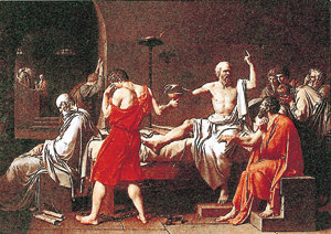 제자들에게 둘러싸여 독배를 마시는 소크라테스. 다비드 작 ‘소크라테스의 죽음’(1787년). 사진제공 사계절