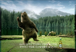 OB맥주 카프리의 광고에 나오는 곰. 제작팀은 동물관련 프로그램이 많아 거부감이 없어진 덕분이라고 말한다. 사진제공 웰콤