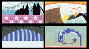 백순실 화백이 명곡에서 얻은 영감을 바탕으로 제작한 판화작품들. 왼쪽 위부터 시계방향으로 ‘모차르트의 피아노협주곡 21번을 들으며’, ‘리스트의 전주곡을 들으며’, ‘그리그의 솔베이그의 노래를 들으며’, ‘시벨리우스의 핀란디아를 들으며’. 사진제공 한길아트