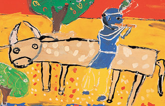 제2회 가나가와 세계 어린이 비엔날레 대상작 ‘피리부는 크리슈나신’. 애가르왈 시드한트 산지브작(6세 남·인도). -사진제공 성곡미술관