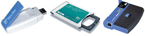 (왼쪽부터)리넷의 무선랜카드 'RW-USB1', 한국쓰리콤의 '3CRSHPW196', 링크시스 무선랜 어댑터 'WUSB54G'.