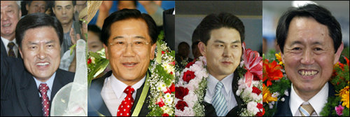 부산시장 허남식, 전남지사 박준영, 경남지사 김태호, 제주지사 김태환 당선자 (왼쪽부터)