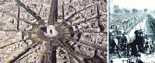 19세기 중반 나폴레옹 3세는 권력을 잡은 뒤 새로운 파리를 구상했고 그 꿈은 조르주 외젠 오스만 남작에 의해 실현됐다.오스만남작은 복잡하게 얽힌 낡은 구역을 제거하고 개선문을 중심으로 햇살처럼 뻗은 12개의 도로로 나폴레옹의 야심을 담은 새로운 전통을 이 도시에 부여했다.(왼쪽사진)1903년 인도 델리에서는 빅토리아 여왕의 뒤를 이은 에드워드 7세의 알현식 겸 인도 황제 선포식이 거행됐다. 6개월간의 준비를 거쳐 마련된 이 행사는 인도에 대한 대영제국의 권위를 천명하기 위한 전형적 ‘전통 만들기’였다.사진제공 휴머니스트