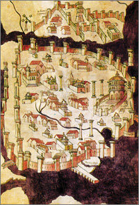 라틴어 수사본에 수록된 콘스탄티노플의 모습. 1453년 콘스탄티노플의 함락으로 로마제국은 종말을 고했다. -사진제공 갈라파고스