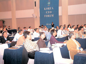 기업 최고경영자(CEO)들은 내년 기업 환경에 가장 큰 악영향을 미치는 변수로 정치적 불안정성을 꼽았다. 11일 강원 평창군 용평리조트에서 열린 한국CEO포럼 정기총회. 사진제공 한국CEO포럼