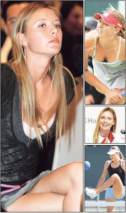 ‘테니스 요정’ 서울 나들이‘시선 집중.’ 27일 환영만찬에 미니스커트를 입고 하이힐을 신고 나와 주위의 시선을 한 몸에 받은 ‘테니스 요정’ 마리아 샤라포바(왼쪽). 패션디자이너가 꿈인 그는 이날 명품 핸드백과 길게 늘어뜨린 귀고리로 빼어난 패션감각을 뽐냈다. 28일 1회전에서 강서브를 넣고 있는 샤라포바(오른쪽 위). 29일 오전 기자회견에선 세련된 매너를 선보였다(가운데). 29일 오후 연습경기를 치르기 전 천진난만한 10대 소녀 모습으로 공놀이를 하면서 몸을 풀고 있는 샤라포바. 김미옥기자 salt@donga.com 연합 뉴시스