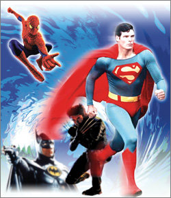 슈퍼맨, 엑스맨, 배트맨, 스파이더맨(오른쪽부터 시계방향). 미국의 싸구려 잡지들에서 태어난 이들이 전 세계 대중문화의 영웅으로 떠오른 이유는 나름대로 그럴듯한 과학적 설명이 있기 때문이다.