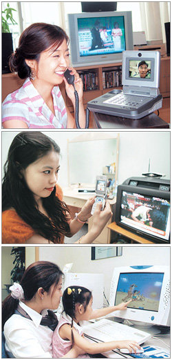 초고속인터넷 서비스 제공업체들의 통합서비스 경쟁이 뜨겁다. 전화와 TV, 인터넷을 하나로 묶은 상품이 등장하자 휴대전화를 무선통신으로 연결해 인터넷전화처럼 사용하는 서비스도 선보였다. 사진제공 각 통신업체