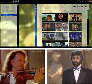 인터넷으로 24시간 클래식 음악과 동영상을 감상할 수 있는 ‘클래식 FM TV’ 홈페이지 (사진 위)와 앙드레 류(왼쪽) 테너 안드레아 보첼리(오른쪽)의 공연장면 방영 화면. -유윤종기자