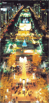 11월부터 삿포로 유키 마쓰리가 열리기 전인 1월까지 시내 중심가를 전등장식으로 밝히는 또 하나의 명물 ‘화이트 일루미네이션’. 사진은 오도리공원.-동아일보 자료사진