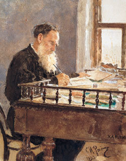 러시아 최고 민중화가로 꼽히는 일랴 레핀이 그린‘서재에서 집필 중인 톨스토이 ’ (35. 4 ×25. 3 cm·1893년).