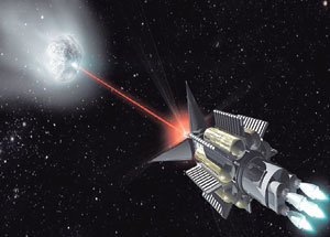 우주선이 지구와 충돌할 혜성에 접근해 강력한 레이저를 쏘는 상상도. 사진제공 미국항공우주국 랭글리 연구소