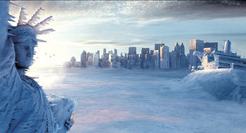 20세기 폭스사의 영화 ‘투모로우’는 지구 온난화의 결과로 미국 뉴욕의 ‘자유의 여신상’과 마천루가 얼어붙을 수 있음을 보여줬다. 북극과 남극의 빙하가 녹으면 해류의 흐름이 멈추면서 지구 전체가 빙하에 덮일 수 있다. 동아일보 자료 사진