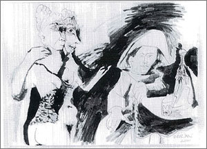피카소가 수목으로 그린 춘화 드로잉(1970).
