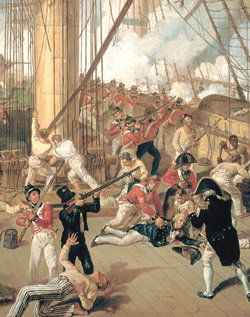 1805년 10월 21일 트라팔가르 전투에서 허레이쇼 넬슨은 프랑스 전함이 발사한 탄환을 맞았다. 부하들은 서둘러 그를 의무실로 옮겼지만, 그의 얼굴을 손수건으로 덮는 것을 잊지 않았다. 다른 사람들이 이 사실을 알고 사기를 잃을까 염려해서였다. 사진 제공 생각의나무