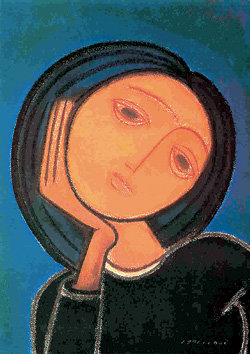 조각가 최종태 회고전에는 그동안 선보이지 않았던 파스텔 평면 작품들도 많이 나와 그의 새로운 면모를 보여준다. 그는 순수의 이미지로 조각이든 그림이든 소녀나 여인상을 주로 다뤄왔다. 1998년작 ‘얼굴’. 사진 제공 대전시립미술관