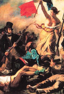 1830년 일어난 프랑스의 ‘7월 혁명’을 소재로 한 프랑스 낭만주의 화가 들라크루아의 ‘민중을 이끄는 자유의 여신’. 그림의 부제는 ‘1830년 7월 28일’이다. 동아일보 자료 사진