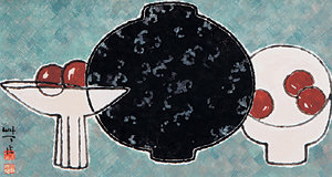 김상옥의 그림 '세 개의 도자기가 있는 정물'.