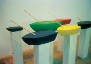 배로 희망을 낚는 장면을 묘사한 안윤모 작 ‘희망낚기’(2005년).