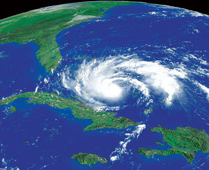 미국 해양대기청의 위성사진에 나타난 허리케인 ‘리타’. 올해 들어 17번째로 미국 본토에 접근하는 폭풍이다. 리타는 20일경(현지 시간) 풍속 시속 178km 이상의 허리케인으로 위력이 커져 플로리다 남부지역에 이를 것으로 예상된다. 로이터 연합뉴스