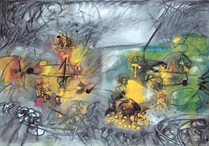 칠레현대미술전에서 선보이는 로베르토 마타 작 ‘아메리카의 탄생’(1952년).