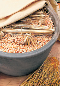 떡 시루에 삶은 콩을 넣은 뒤 볏집으로 덮어 발효시키는 청국장. 옛날 어머니의 손맛을 고스란히 담은 제조 방식이다.