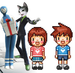 친근한 외모로 주목받는 삼성카드 ‘포인트맨’, KT‘메가캣’, 싸이월드 ‘미니미’캐릭터(왼쪽부터).