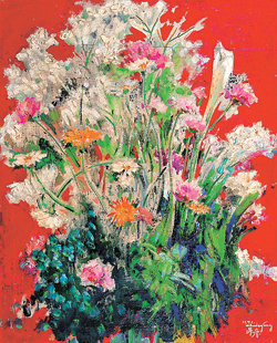 주경 작 ‘붉은 배경의 꽃’(1971년). 사진 제공 국립현대미술관