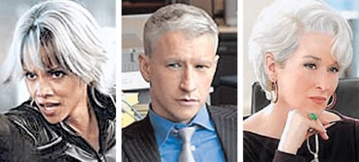최근 등장한 흰 머리 유명인들. 왼쪽부터 영화 ‘엑스맨-최후의 전쟁’의 핼리 베리, 앤더슨 쿠퍼 CNN방송 앵커, 영화 ‘악마는 프라다를 입는다’의 메릴 스트립. 사진 제공 LA타임스 인터넷판