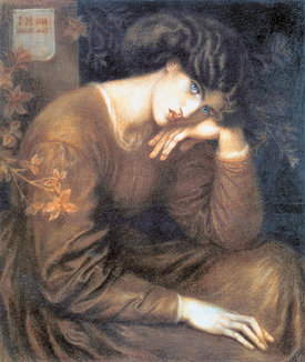 단테 가브리엘 로제티가 다른 사람의 아내였던 제인 모리스를 모델로 그린 ‘몽상’(1868년). 로제티는 이 그림을 가장 좋아해 죽을 때까지 자신이 머물던 튜더하우스 객실의 벽난로 선반 위에 걸어 두었다고 전해진다. 사진 제공 마티