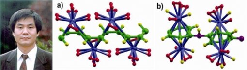 '고체로 수소 저장' 물질구조 발견 서울대 물리천문학부 임지순 교수(왼쪽) 연구팀은 수소를 고체 상태에서 저장할 수 있는 새로운 물질 구조를 발견했다. 이 연구결과는 물리학 분야 세계 최고 권위의 학술지 `피지컬 리뷰레터' 8월 4일자에 게재됐으며 수소자동차의 상용화를 앞당기는 데 기여할 것으로 기대된다. 사진 A는 티타늄 원자가 부착된 폴리아세틸렌 주위에 수소가 다량 저장된 모습. B는 티타늄 원자가 부착된 폴리아닐린 주위에 수소가 다량 저장된 모습[연합]