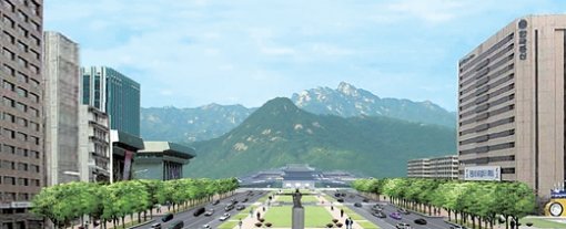 2008년 8월까지 서울 종로구 세종로 일대에 도심 휴식 공간으로 ‘세종광장’이 조성된다. 시는 조감도처럼 세종로의 중앙분리대를 철거하고 광장을 조성하는 안을 검토하고 있다. 자료 제공 서울시