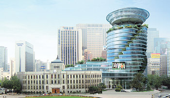 서울시 새 청사 고층부의 디자인은 태극무늬 3개가 회오리치듯 상승하는 모양을 형상화하고 있다. 자료 제공 서울시