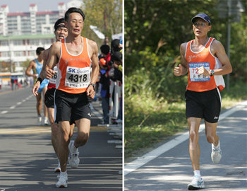 2006 경주오픈마라톤에서 둘 모두 서브 스리(3시간 내 완주)를 달성하겠다는 윤동원(왼쪽) 종원 쌍둥이 형제. 동아일보 자료 사진