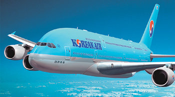 대한항공이 2008년부터 상용 비행 예정인 A380기의 컴퓨터 합성 사진. 사진 제공 대한항공