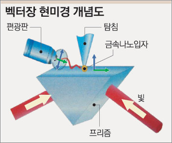 탐침 끝에 달린 금속 나노 입자를 통해 프리즘을 통과한 빛을 산란시켜 이를 편광판을 통해 촬영한 뒤 분석하면 빛의 크기와 전기적 방향을 관찰할 수 있다.