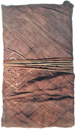 적갈색 보(褓)에 싸여 보관되어 있는 ‘션군유사’, ‘션비유사’, ‘륙아뉵장’ 3권.