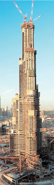 삼성물산 건설부문이 두바이에 짓고 있는 ‘버즈두바이’ 빌딩. 세계에서 가장 높은 지상 160층 이상으로 지어진다. 정확한 층수는 내년 11월 완공돼야 알 수 있다. 사진 제공 삼성물산 건설부문